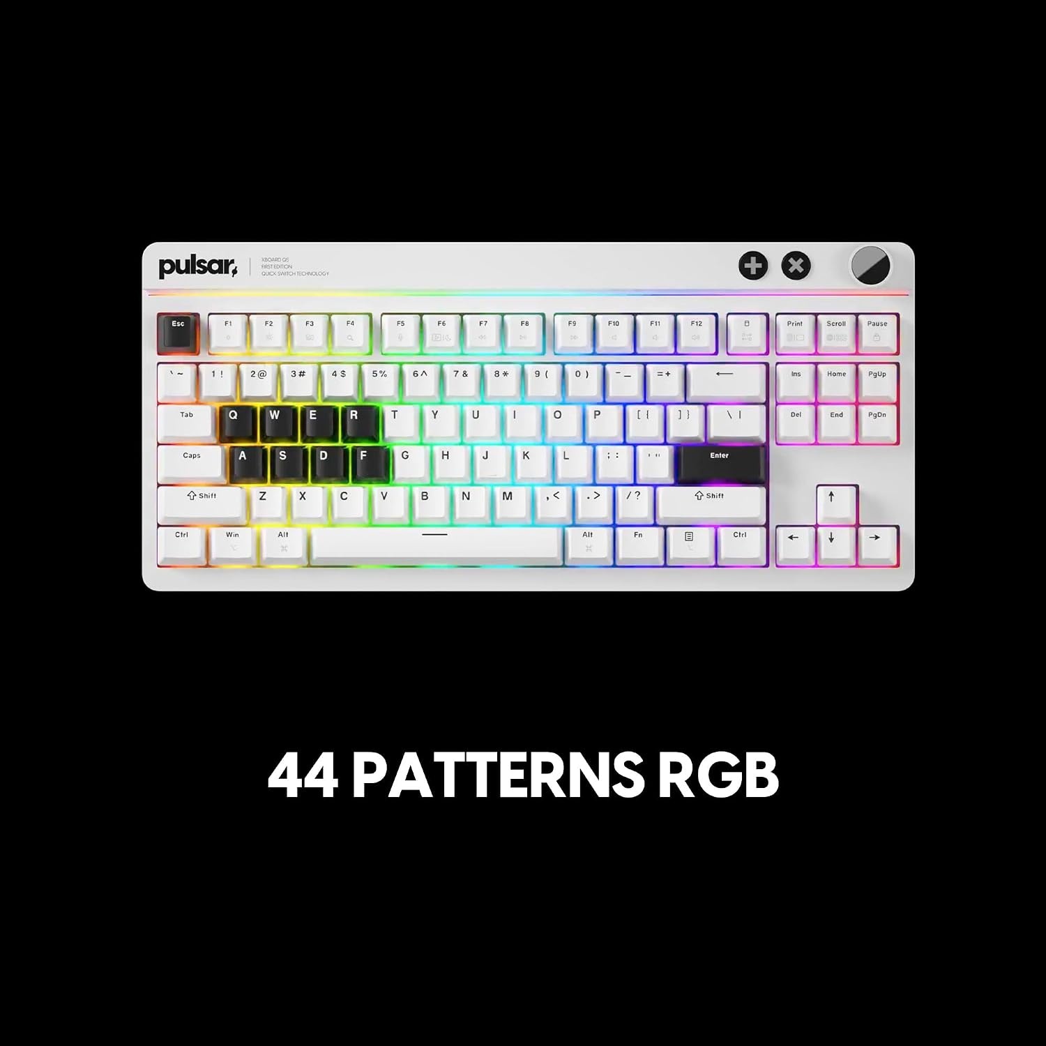 image:imagePulsar XBOARD QS Mechanical Gaming Keyboard QMKVIA Hot Swappable Linear Switch TKL Layout Gasket Mount Aluminum Frame RGB LED Backlit Knob Dual PC Quick Switch for MacWindows White Premium 88key tenkeyless mechanical gaming keyboard with Quick Switching Technology dual USBC computer connectionsWhite