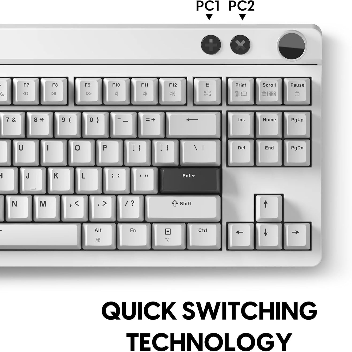 image:imagePulsar XBOARD QS Mechanical Gaming Keyboard QMKVIA Hot Swappable Linear Switch TKL Layout Gasket Mount Aluminum Frame RGB LED Backlit Knob Dual PC Quick Switch for MacWindows White Premium 88key tenkeyless mechanical gaming keyboard with Quick Switching Technology dual USBC computer connectionsWhite