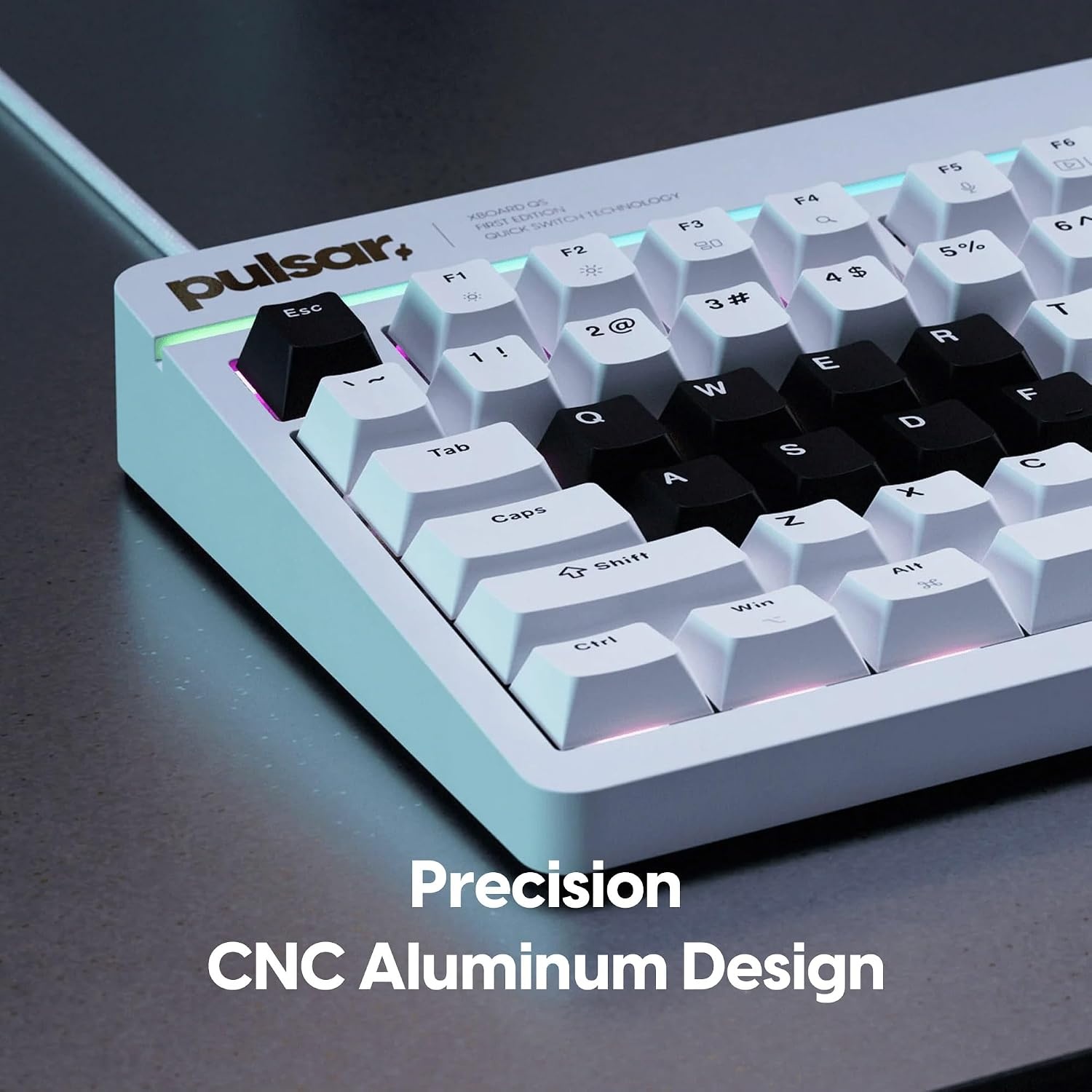 image:imagePulsar XBOARD QS Mechanical Gaming Keyboard QMKVIA Hot Swappable Linear Switch TKL Layout Gasket Mount Aluminum Frame RGB LED Backlit Knob Dual PC Quick Switch for MacWindows White Premium 88key tenkeyless mechanical gaming keyboard with Quick Switching Technology dual USBC computer connectionsWhite