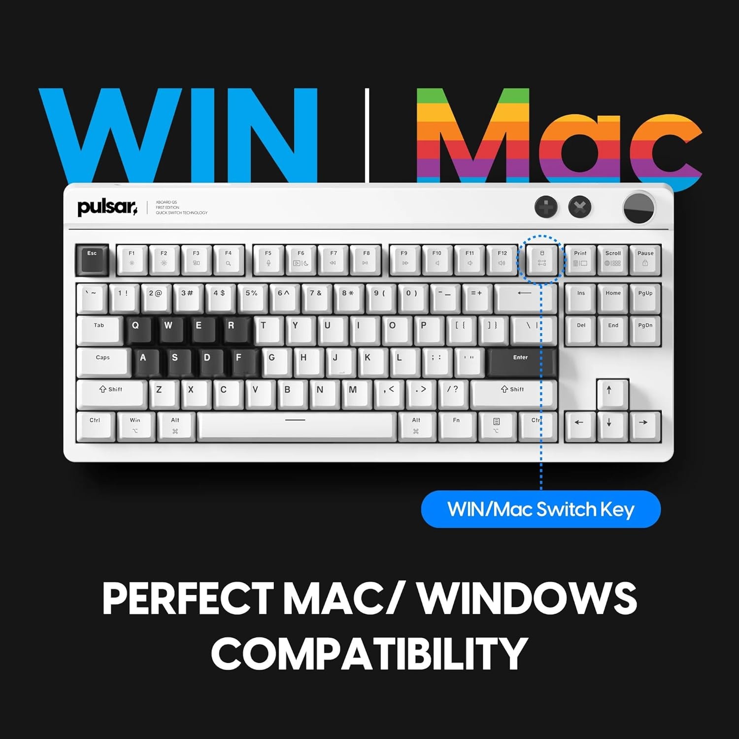 image:imagePulsar XBOARD QS Mechanical Gaming Keyboard QMKVIA Hot Swappable Linear Switch TKL Layout Gasket Mount Aluminum Frame RGB LED Backlit Knob Dual PC Quick Switch for MacWindows White Premium 88key tenkeyless mechanical gaming keyboard with Quick Switching Technology dual USBC computer connectionsWhite