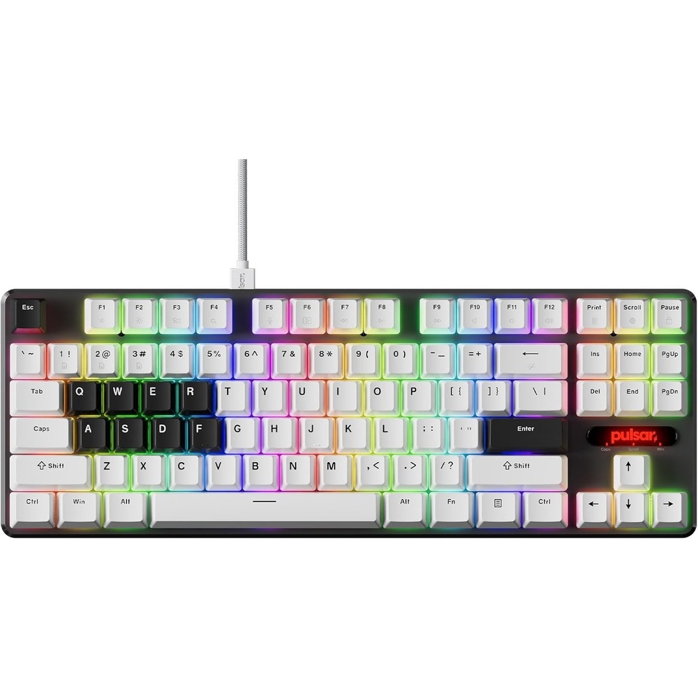 image:imagePulsar PCMK 2 HE TKL Hall Effect Magnetic Gaming Keyboard Rapid Trigger Adjustable Actuation Magnetic Switch 8k Polling UltraLow Latency RGB Lighting HotSwap Double Shot PBT Keycaps White  Hall Effect magnetic switch gaming keyboard designed for competitive gamersWhite